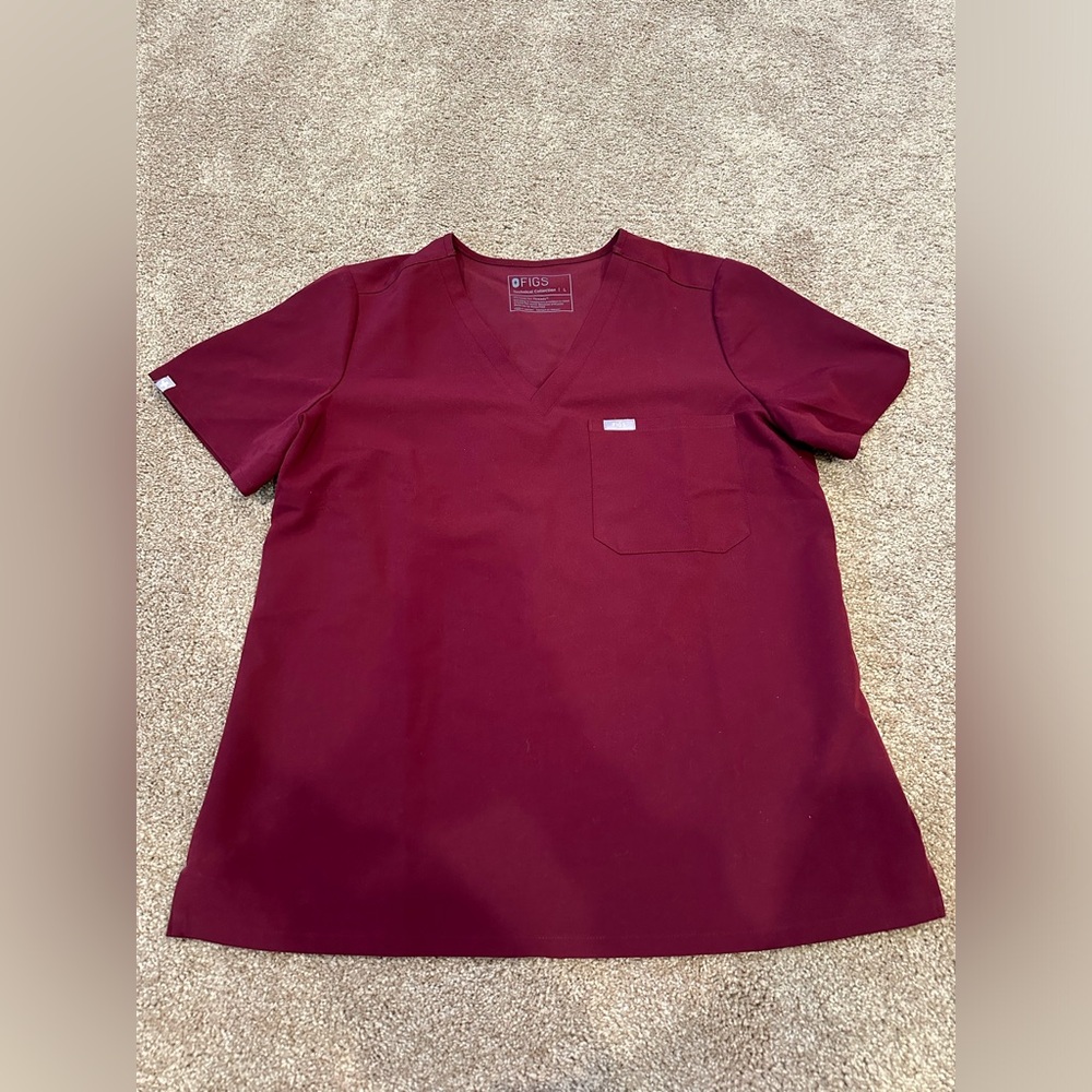 maroon figs scrubs top